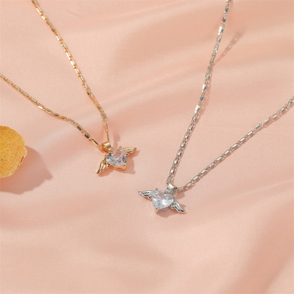 Heart Wings Necklace For Women Gold Rose Gold Silver Women's Necklace