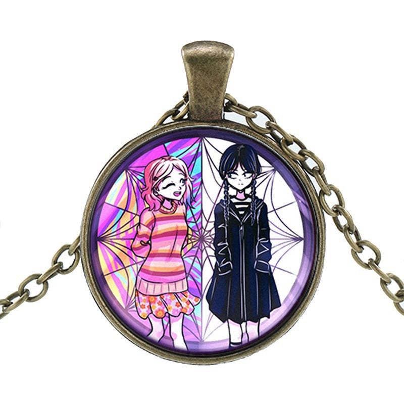 Punk Wednesday Character Glass Dome Pendant Necklace