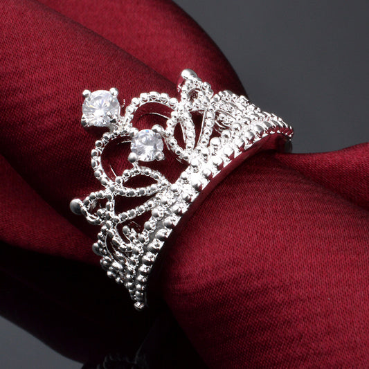 .925 Sterling Silver Plated Sparkling Crystal Crown Ring Gift Beautiful Jewelry S925 Sterling Silver Special Wedding Ring