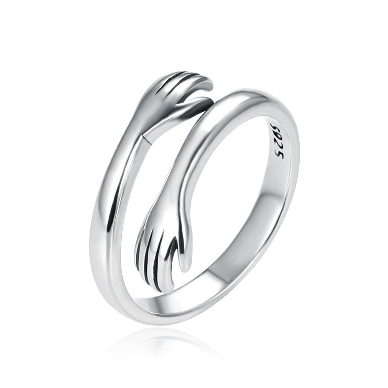 .925 Sterling Silver Two-handed Hug Ring Gift Jewelry Retro Thai S925 Sterling Silver Ring