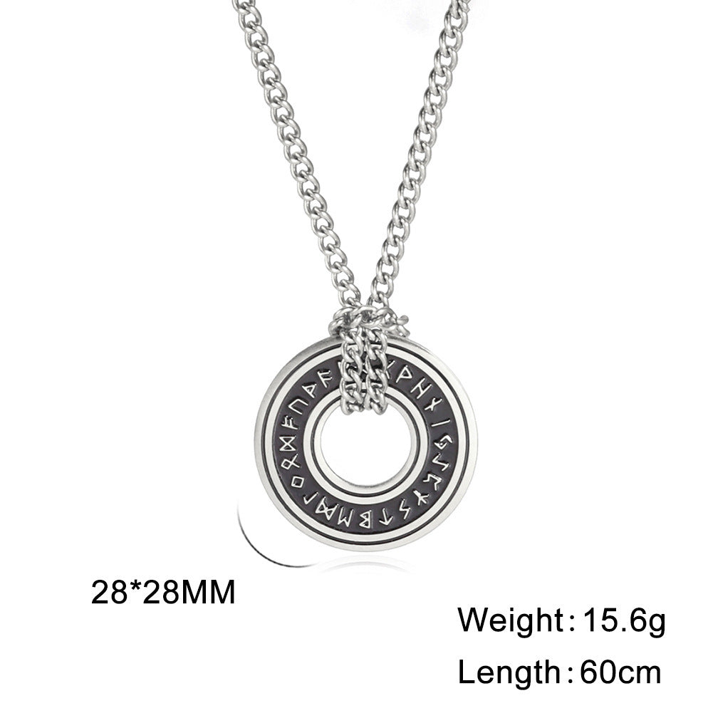 Vintage Viking Rune Circle Pendant Ornament Stainless Steel Necklace