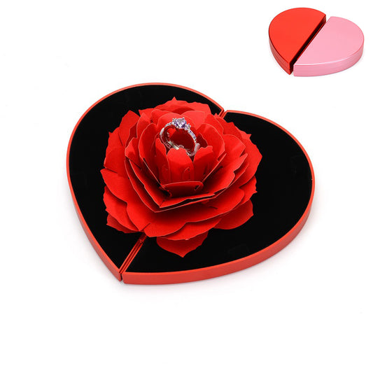 3D Love Box Heart Shaped Rose Flower Rotating Ring Box Anniversary Gift