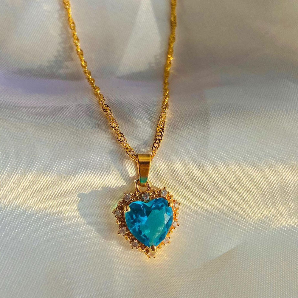 Colorful Rhinestones Heart-Shaped Necklace Valentine's Day Gift Love Gold Clavicle Chain Ins Personalized Jewelry