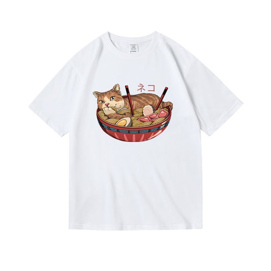 Cat Ramen Print T-Shirt