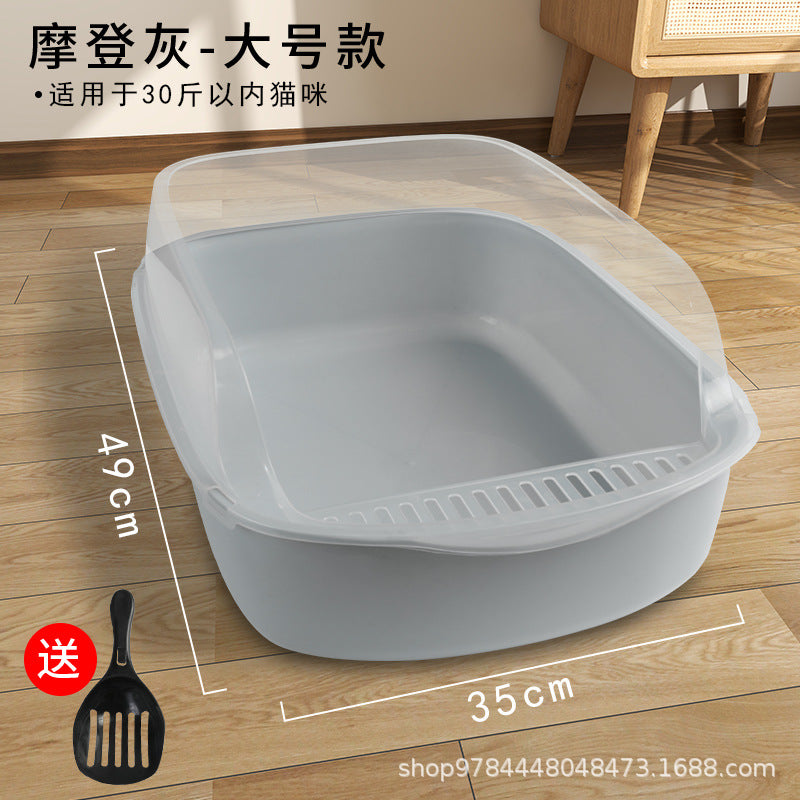Semi Enclosed Anti Sand Cat Litter Box Cat Toilet Various Colors Pet Supplies Cat Waste Bin Pet Products for Fur Babies, Animals