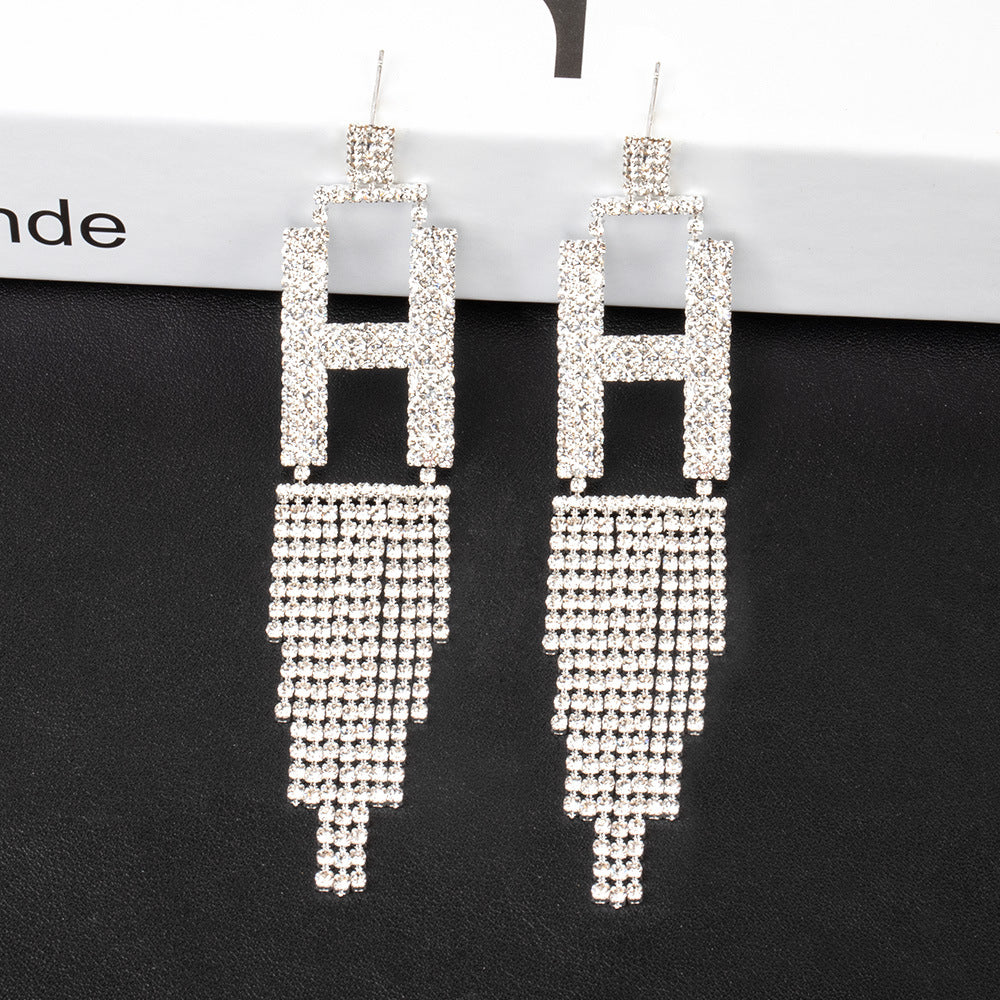 .925 Sterling Silver Rhinestone Letter Earrings Gift Banquet Tassel Needle Ear Ornaments Fashion Jewelry S925 Sterling Silver