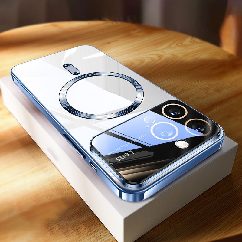 Phone Case Magnetic Transparent Plating Large Window Silicone Protective Cover