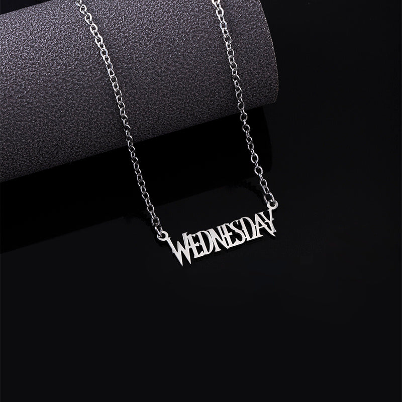 Wednesday Addams Alphabet Stainless Steel Pendant Necklace