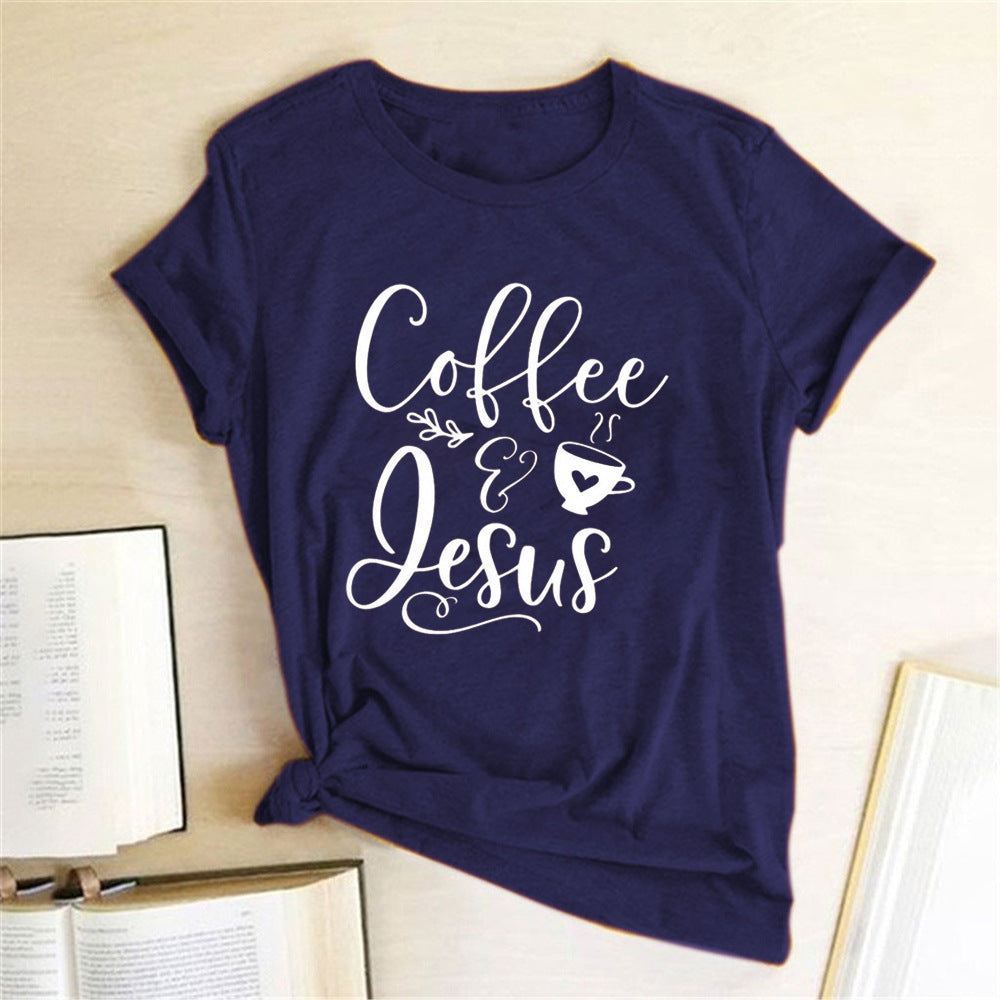 Coffee and Jesus Women's T-Shirt Amen Shirt Christian Clothing Shirts for Women