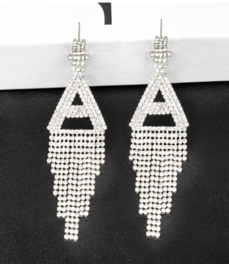 .925 Sterling Silver Rhinestone Letter Earrings Gift Banquet Tassel Needle Ear Ornaments Fashion Jewelry S925 Sterling Silver