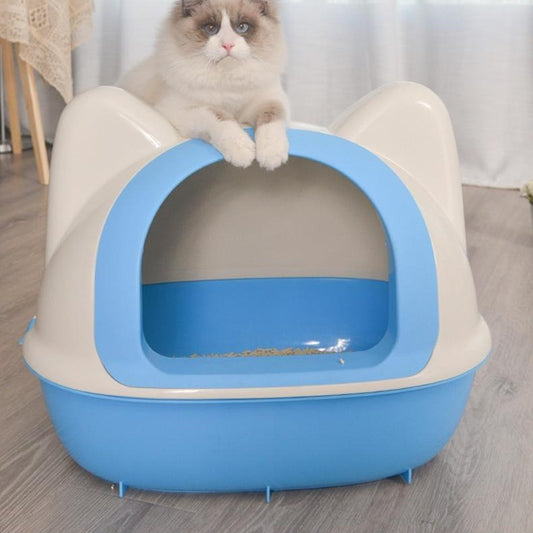 Troublemaker Semi Closed Cat Litter Box Cat Toilet Various Colors and Sizes Pet Supplies for Cat Waste Bin Pet Products for Fur Babies, Animals