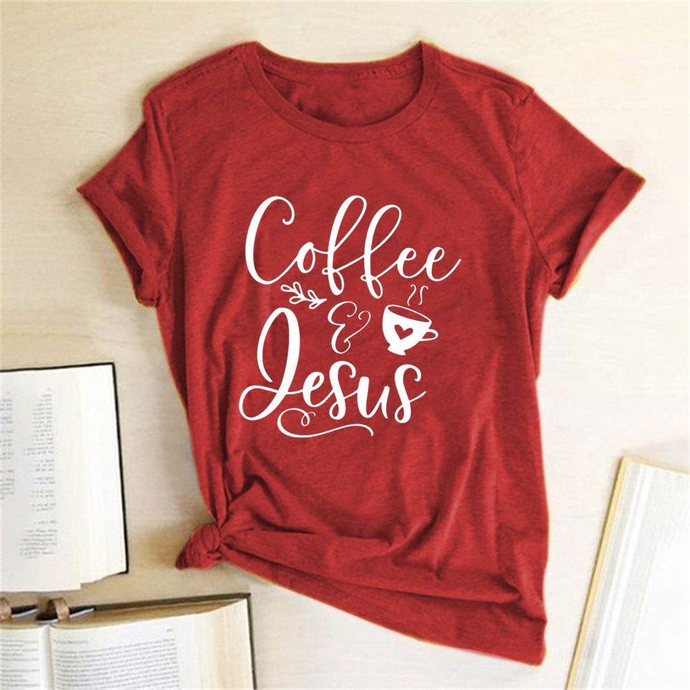 Coffee and Jesus Women's T-Shirt Amen Shirt Christian Clothing Shirts for Women