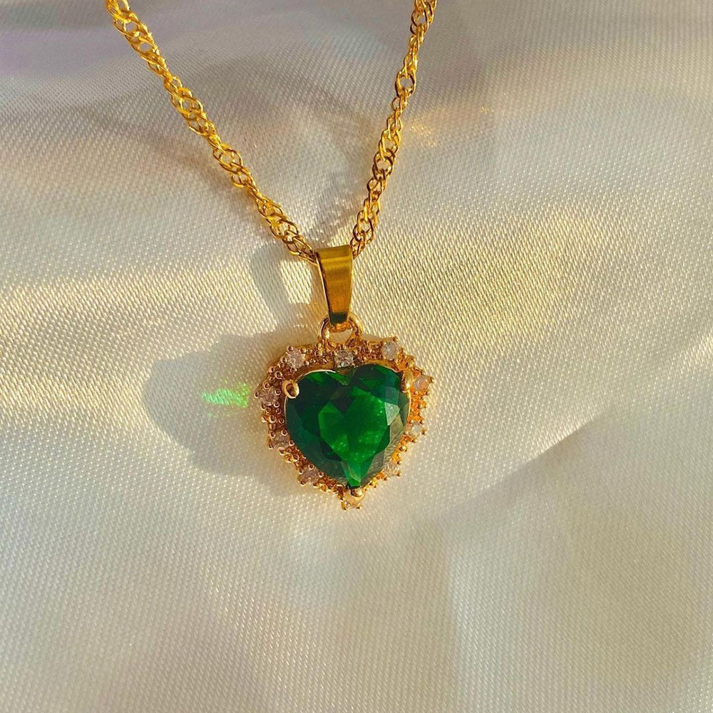 Colorful Rhinestones Heart-Shaped Necklace Valentine's Day Gift Love Gold Clavicle Chain Ins Personalized Jewelry