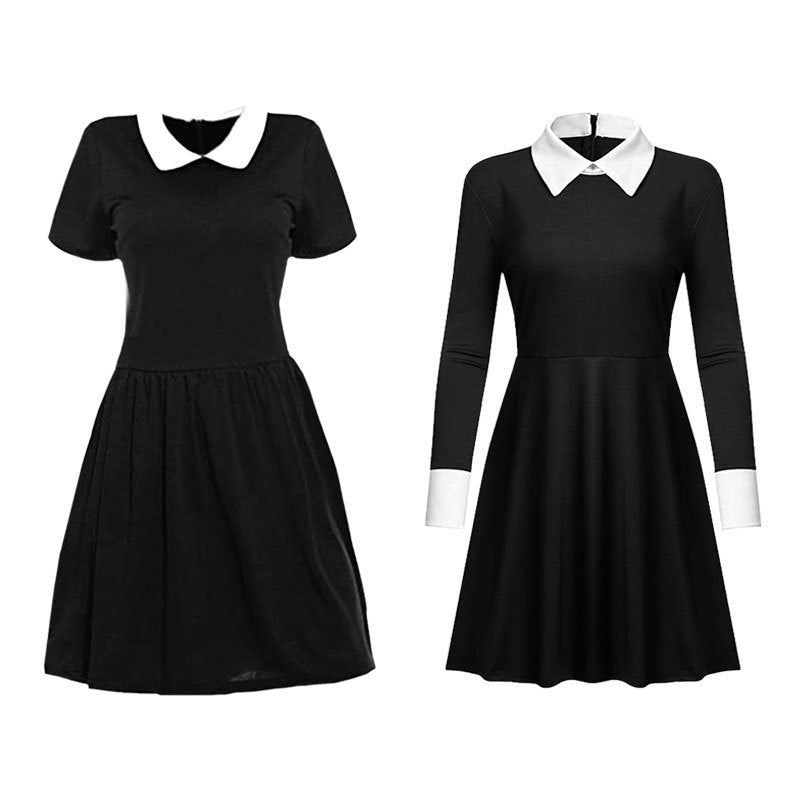 Halloween Wednesday Addams Black Dress Cosplay