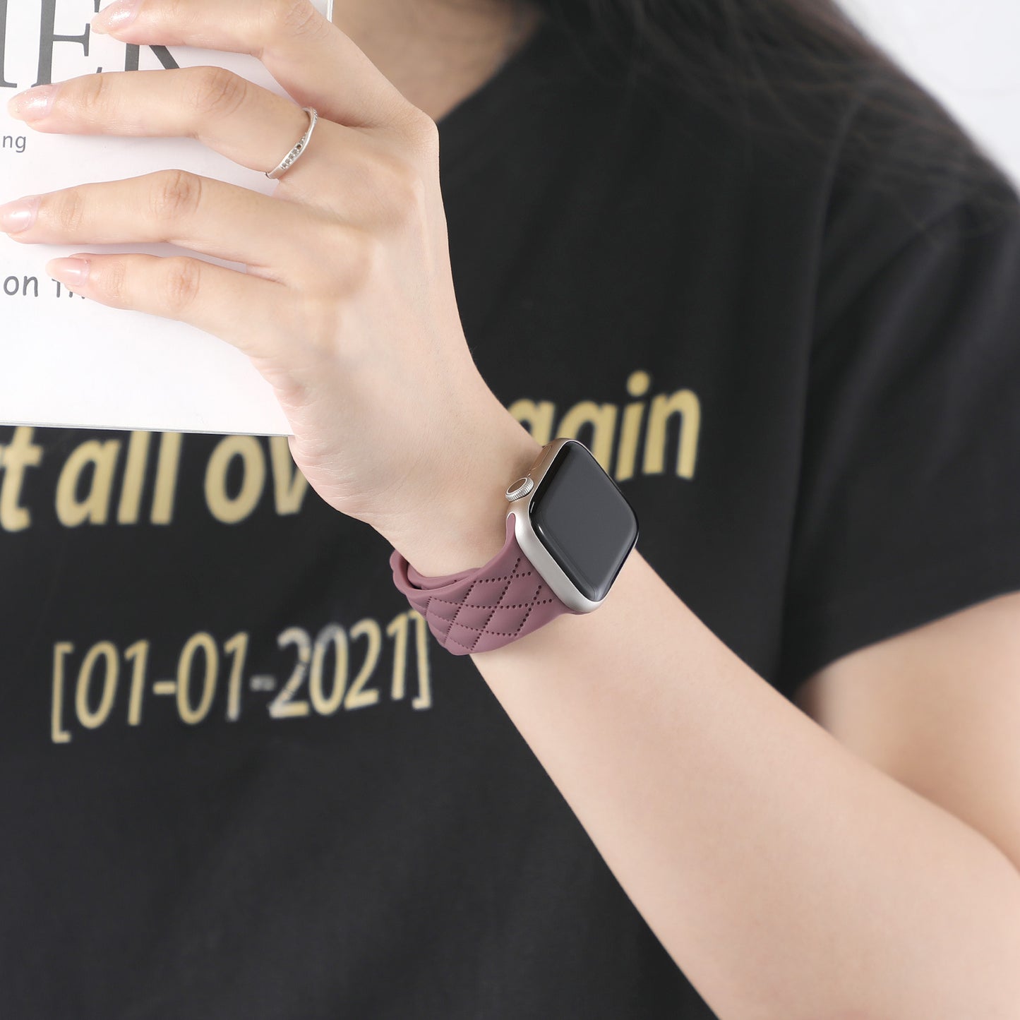For Watch S9 Texture IwatchS8ULTRAL Silicone Butterfly Buckle Strap