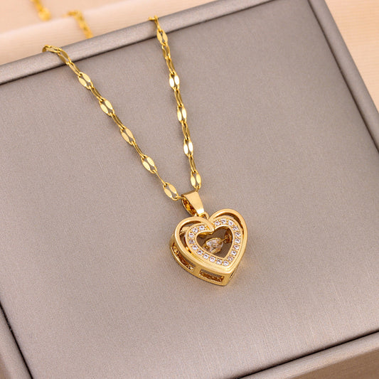 Double-Layer Smart Love Pendant Valentines Day Gift Titanium Steel Necklace Fashion Jewelry