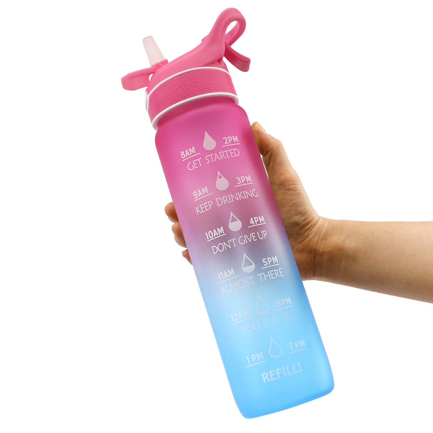 1000ml Plastic Spray Water Bottle Scrub Bounce Cover Straw Space Cup Sports Water Bottle for Travel, Gym, Work, Home, Office, School