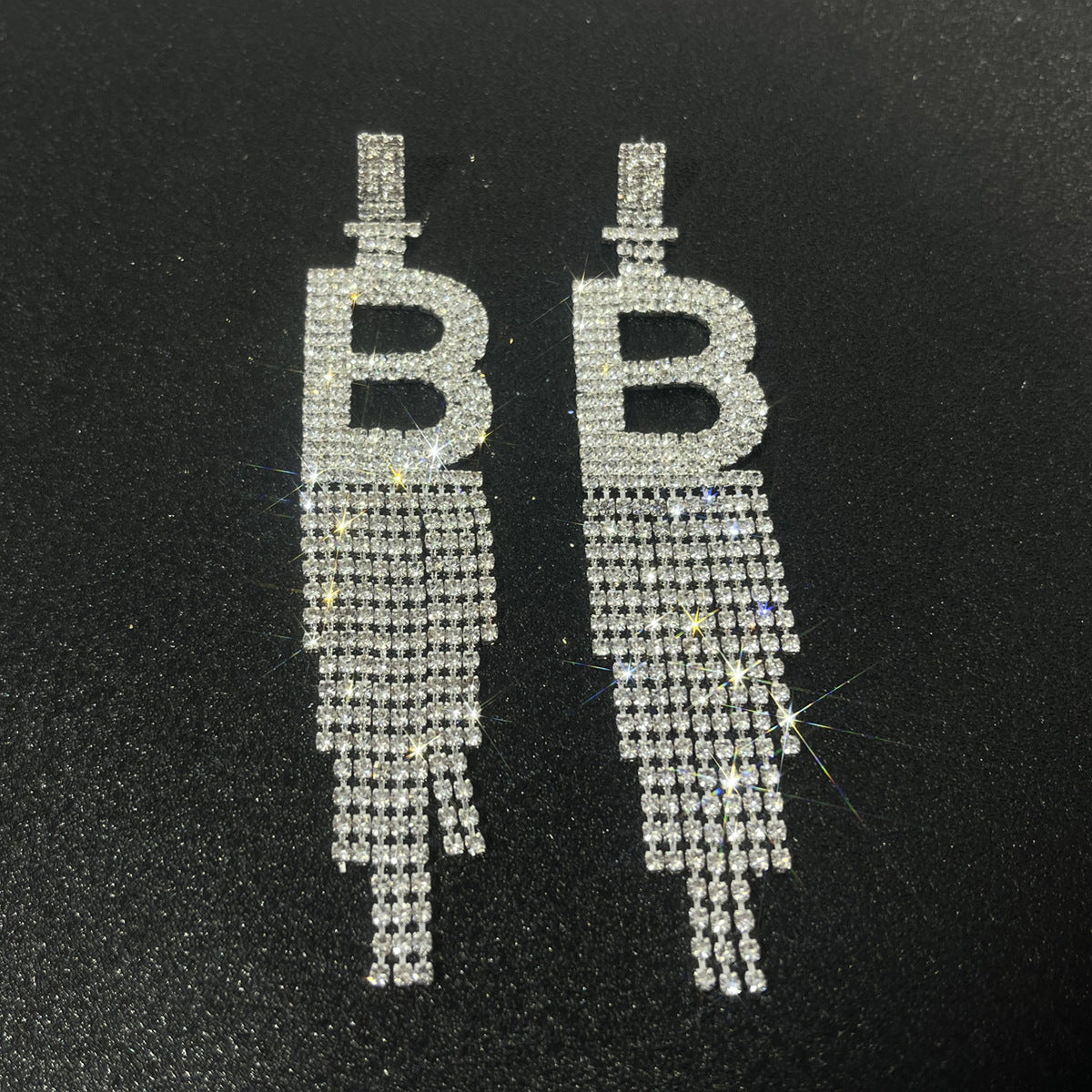.925 Sterling Silver Rhinestone Letter Earrings Gift Banquet Tassel Needle Ear Ornaments Fashion Jewelry S925 Sterling Silver