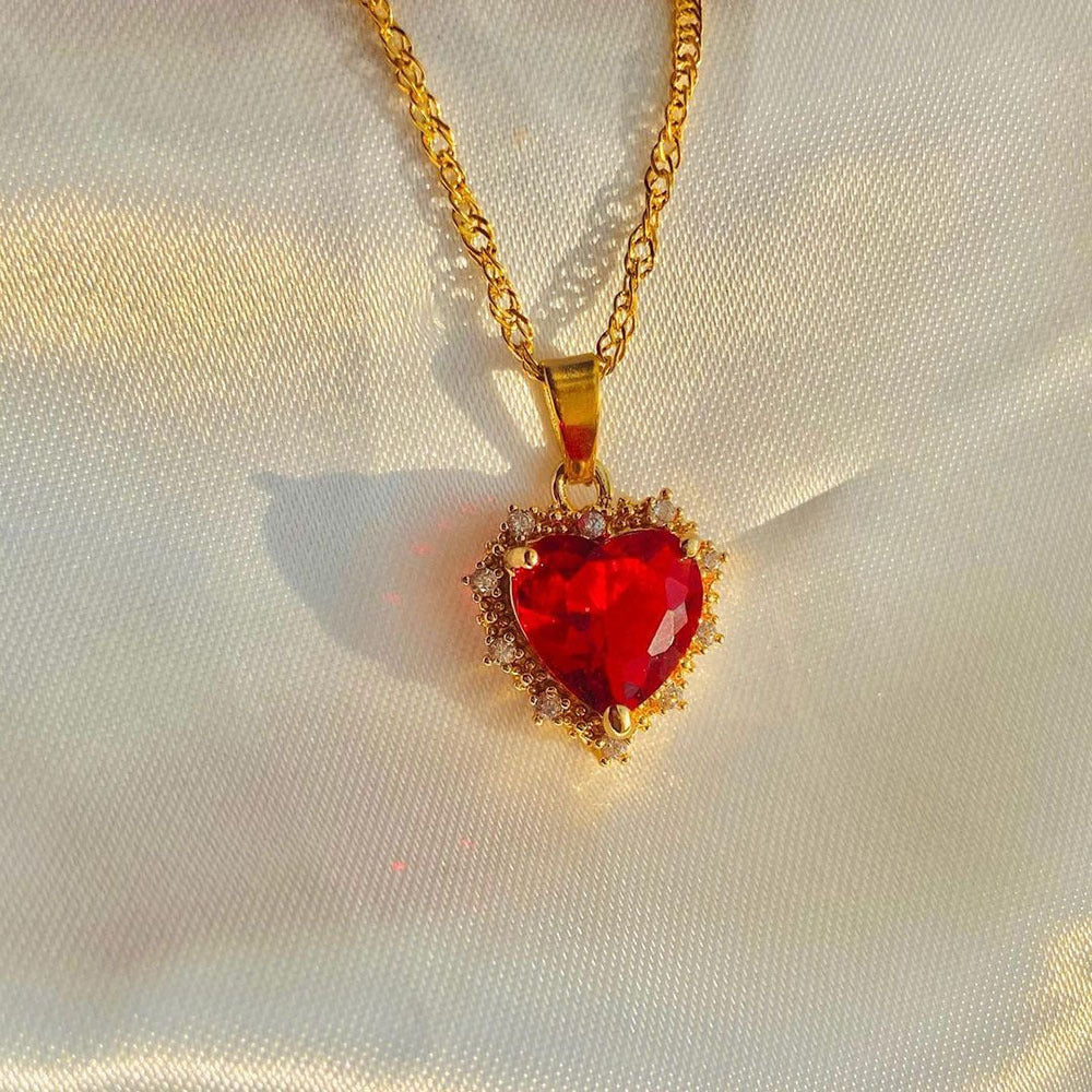Colorful Rhinestones Heart-Shaped Necklace Valentine's Day Gift Love Gold Clavicle Chain Ins Personalized Jewelry