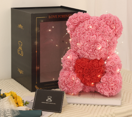 Rose Teddy Bear Eternal Flower Valentine's Day Gift PE Foam Bear 25cm