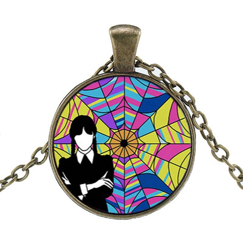 Punk Wednesday Character Glass Dome Pendant Necklace