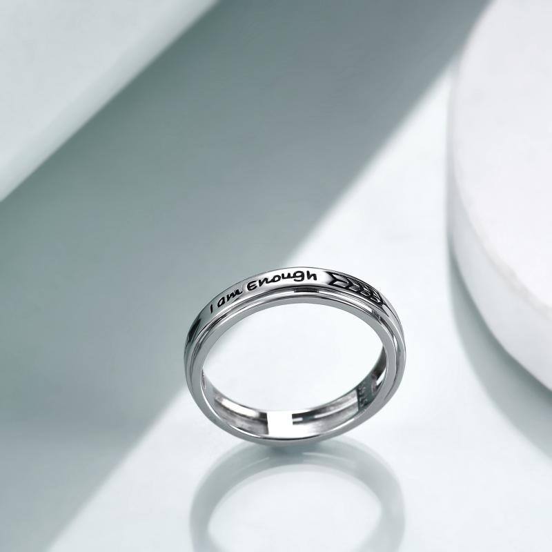 Anxiety Ring Sterling Silver Fidget Ring for Anxiety I Am Enough Inspirational Spinner Ring Stress Relief Rings for Women Men