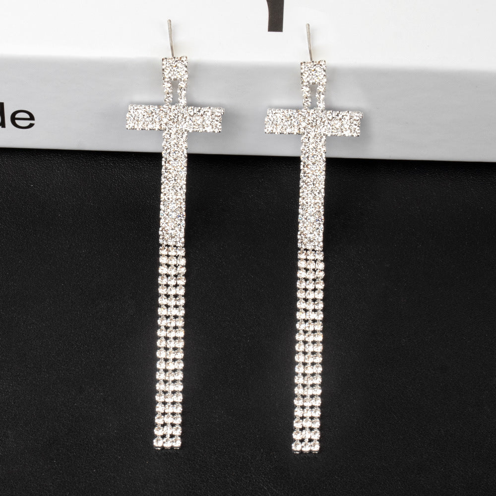 .925 Sterling Silver Rhinestone Letter Earrings Gift Banquet Tassel Needle Ear Ornaments Fashion Jewelry S925 Sterling Silver