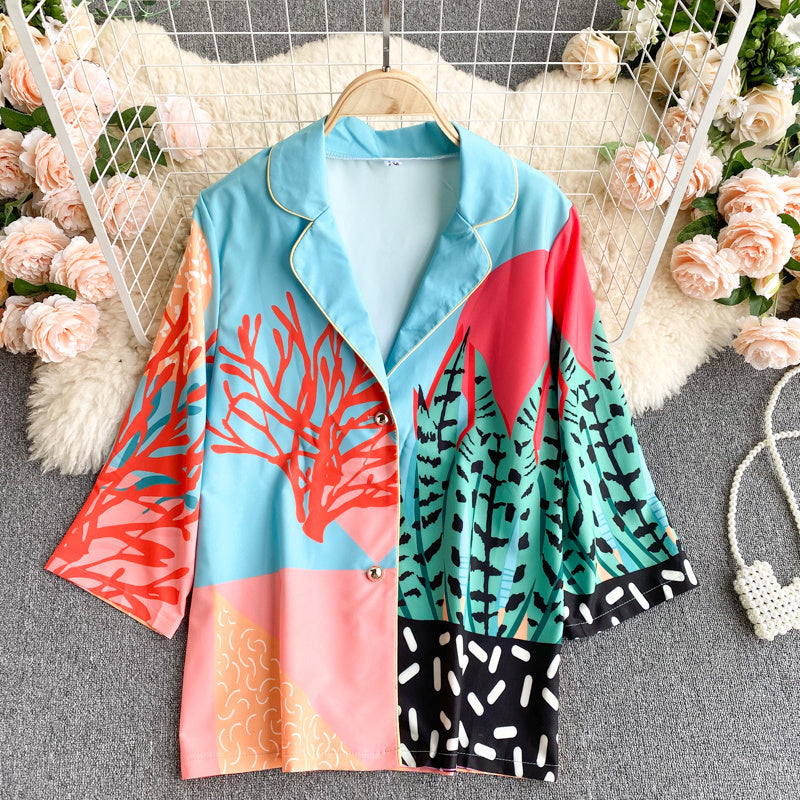 Women's Design Color Blocking Print Vacation Two-piece Set