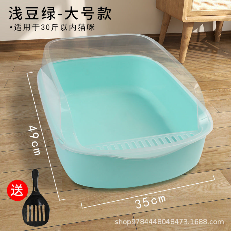 Semi Enclosed Anti Sand Cat Litter Box Cat Toilet Various Colors Pet Supplies Cat Waste Bin Pet Products for Fur Babies, Animals