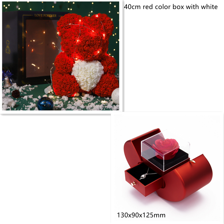 Rose Teddy Bear Eternal Flower Valentine's Day Gift PE Foam Bear 25cm