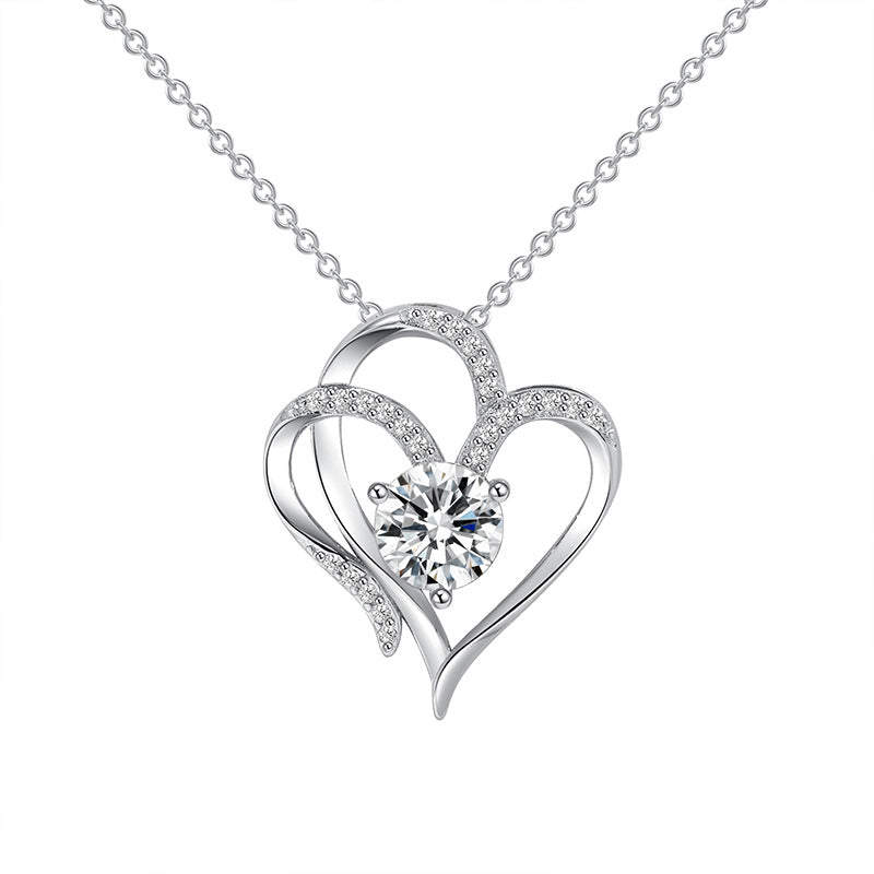 Women’s Zircon Double Love Necklace With Rhinestones Ins Personalized Heart-shaped Necklace Clavicle Chain Jewelry For Women