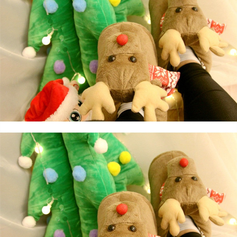 Cute Couple Christmas Elk Slippers Winter Slippers