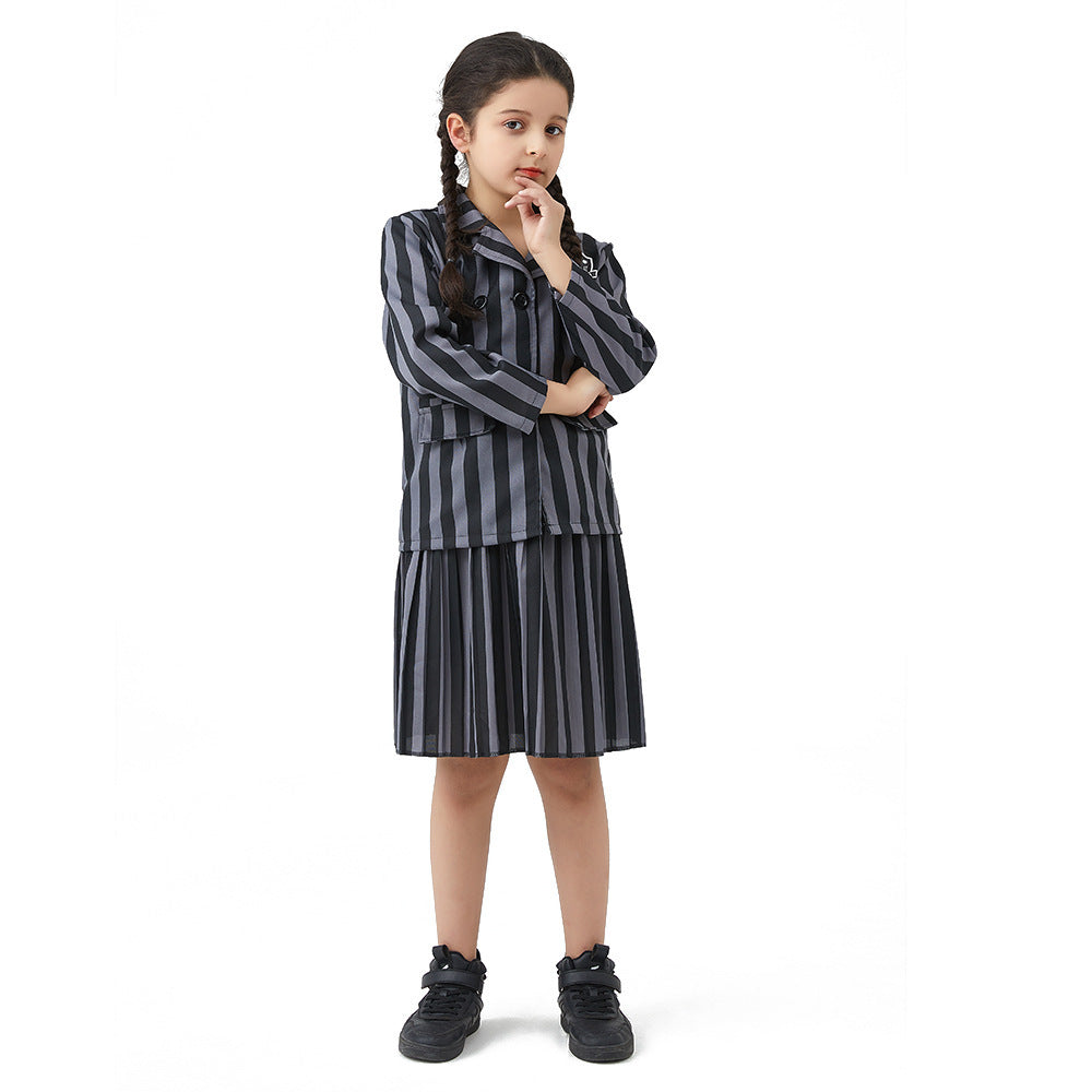Halloween Wednesday Addams Black Dress Cosplay Costume