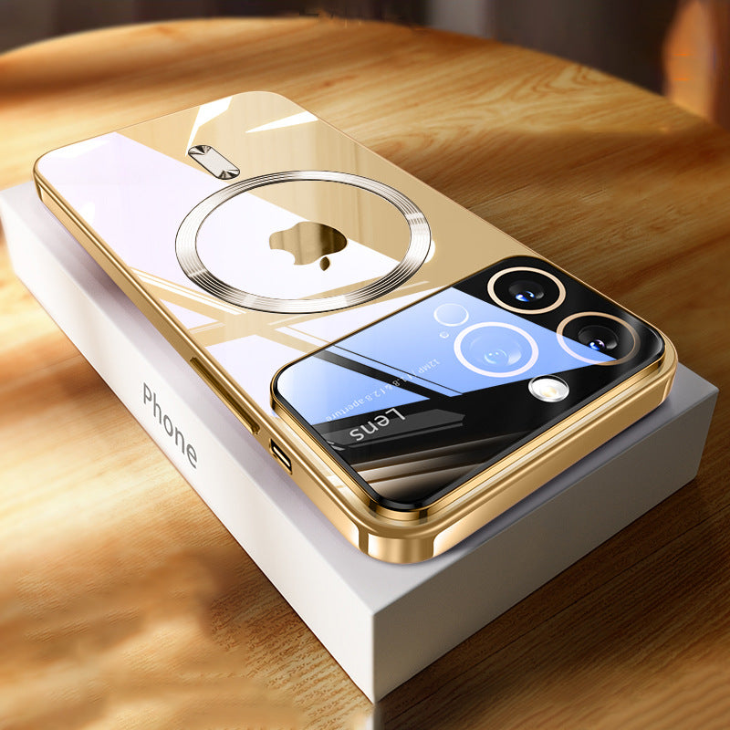 Phone Case Magnetic Transparent Plating Large Window Silicone Protective Cover