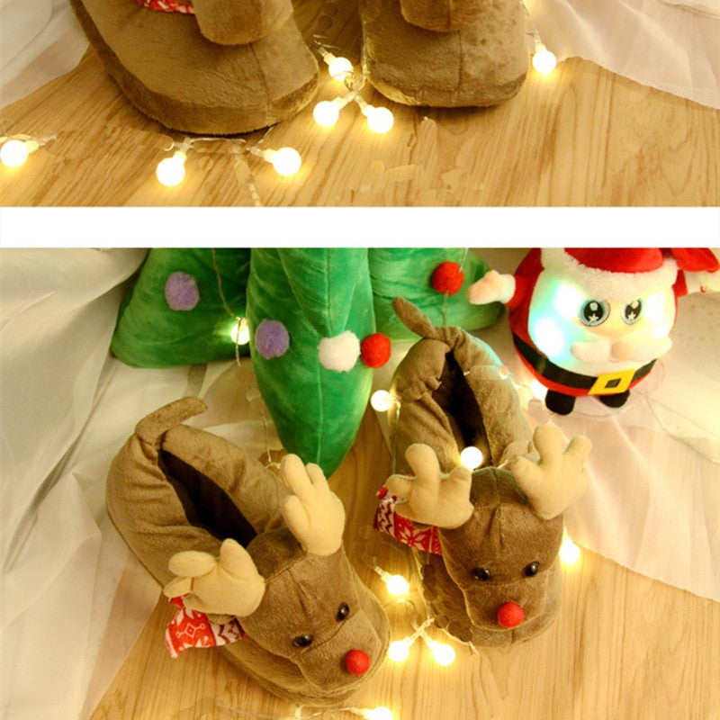 Cute Couple Christmas Elk Slippers Winter Slippers