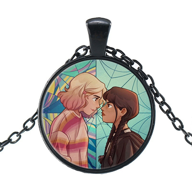 Punk Wednesday Character Glass Dome Pendant Necklace