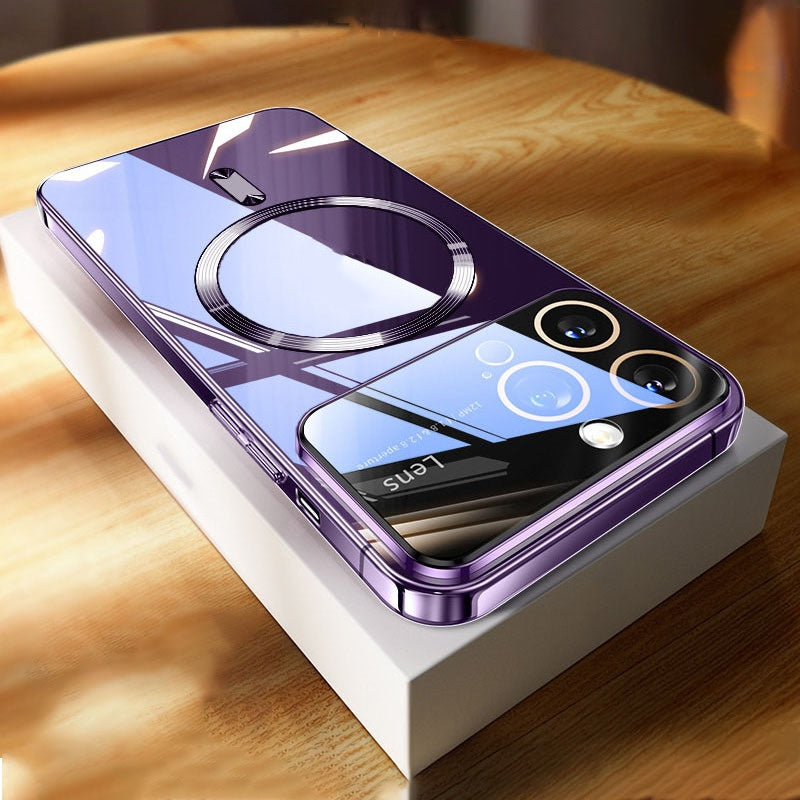 Phone Case Magnetic Transparent Plating Large Window Silicone Protective Cover