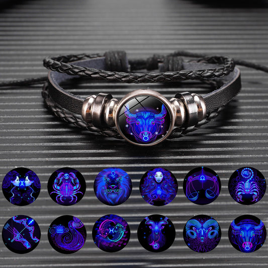 Unisex Zodiac Constellation Bracelet Braided Design Bracelet For Men, Women, Kids Artificial Leather