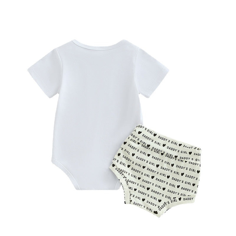 Summer Baby Girl Three-piece Set Short Sleeve Onesie with Shorts and Bow for Babies with Hair Accessories Adjustable Clothes Toddler Clothes for 3M, 6M, 12M, 18M