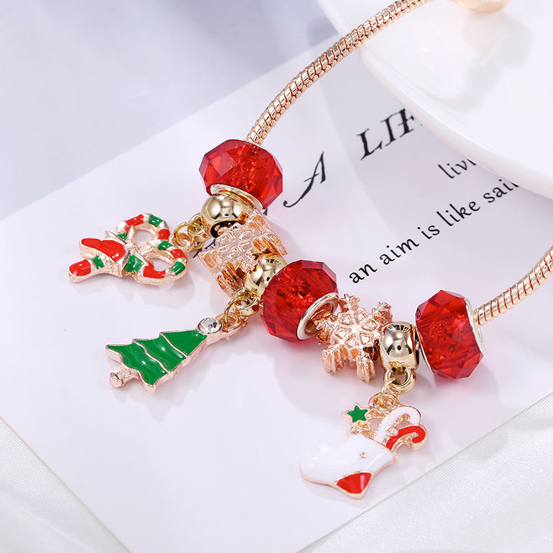 Christmas Bracelet Candy, Gifts Stocking, Christmas Tree Pendants with Snowflake Beads Holiday Gift Jewelry Accessories