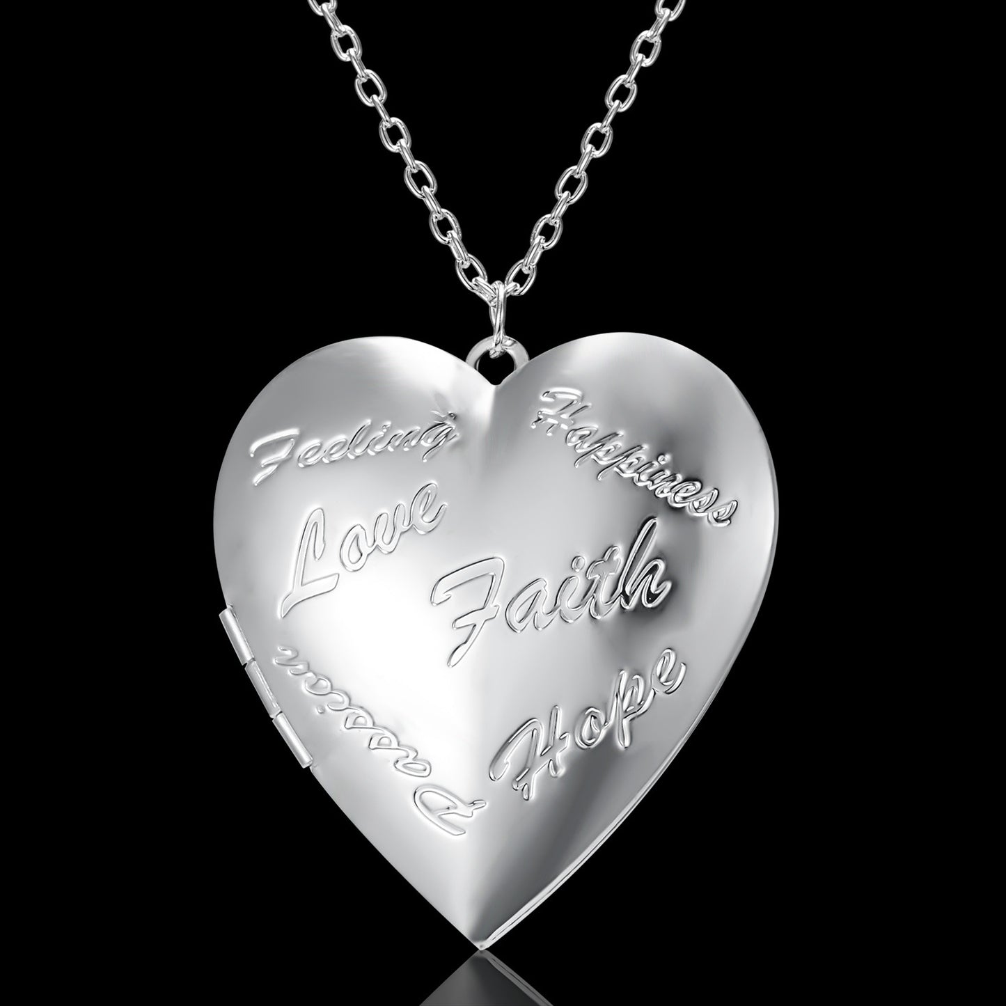 Carved Design Love Necklace Personalized Heart-Shaped Photo Frame Pendant Necklace Valentine's Day Gift Family Jewelry
