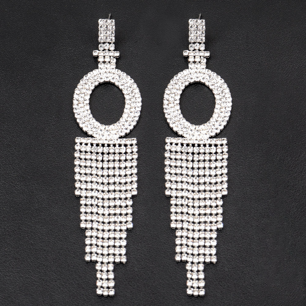 .925 Sterling Silver Rhinestone Letter Earrings Gift Banquet Tassel Needle Ear Ornaments Fashion Jewelry S925 Sterling Silver