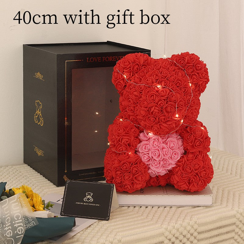 Rose Teddy Bear Eternal Flower Valentine's Day Gift PE Foam Bear 25cm