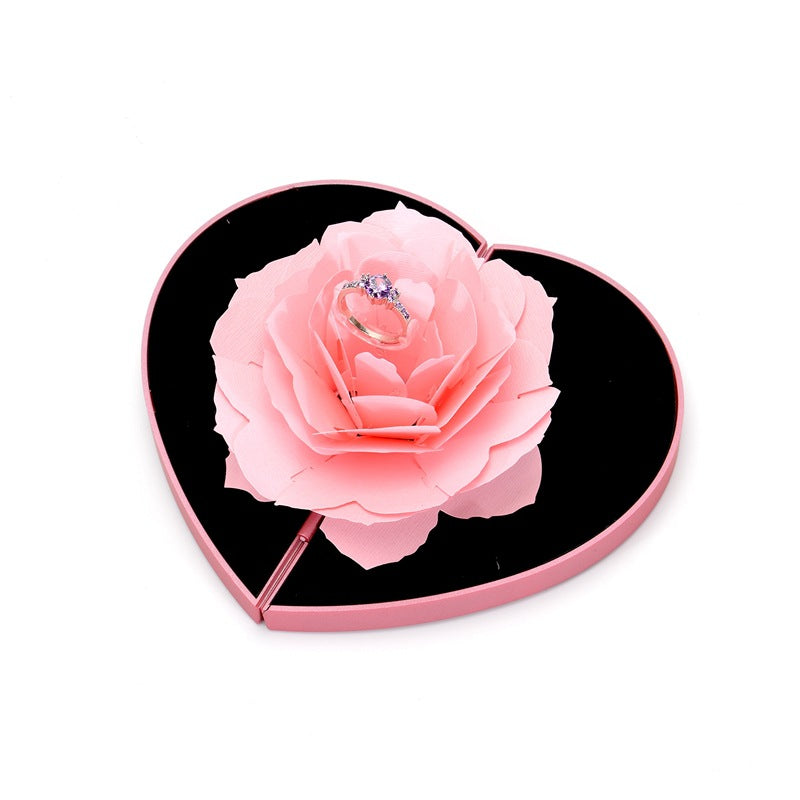 3D Love Box Heart Shaped Rose Flower Rotating Ring Box Anniversary Gift