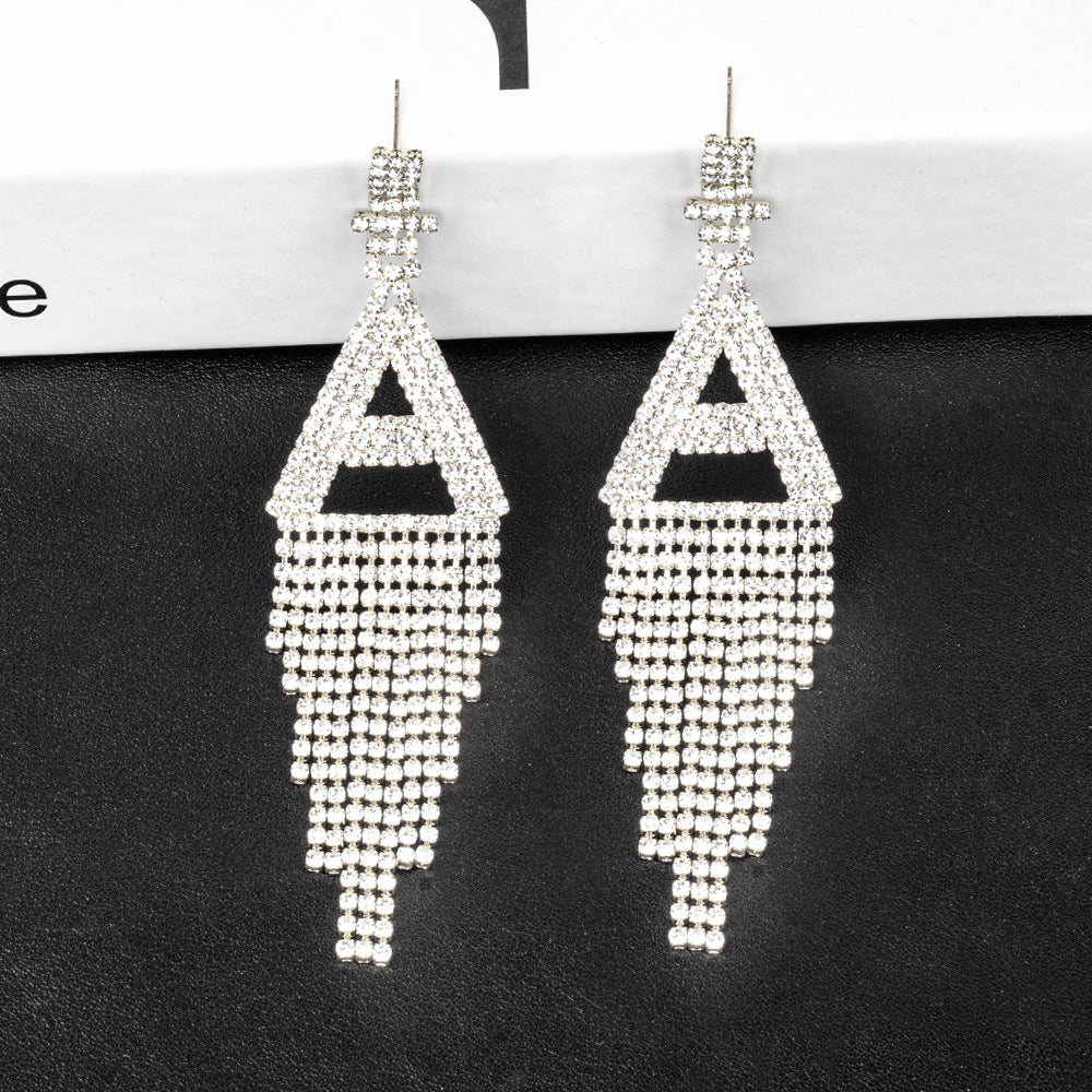 .925 Sterling Silver Rhinestone Letter Earrings Gift Banquet Tassel Needle Ear Ornaments Fashion Jewelry S925 Sterling Silver