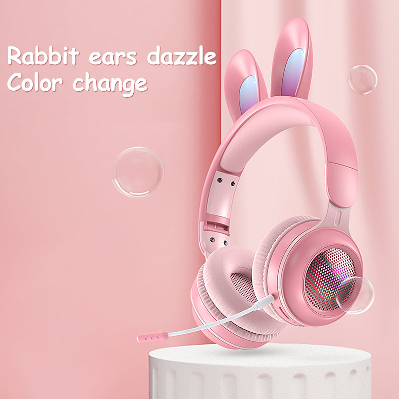 Rabbit Ear Headphones Wireless Headset Luminous Extendable Wheat Earphones