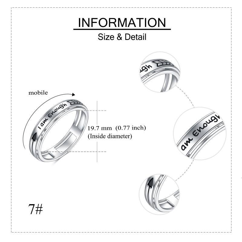 Anxiety Ring Sterling Silver Fidget Ring for Anxiety I Am Enough Inspirational Spinner Ring Stress Relief Rings for Women Men