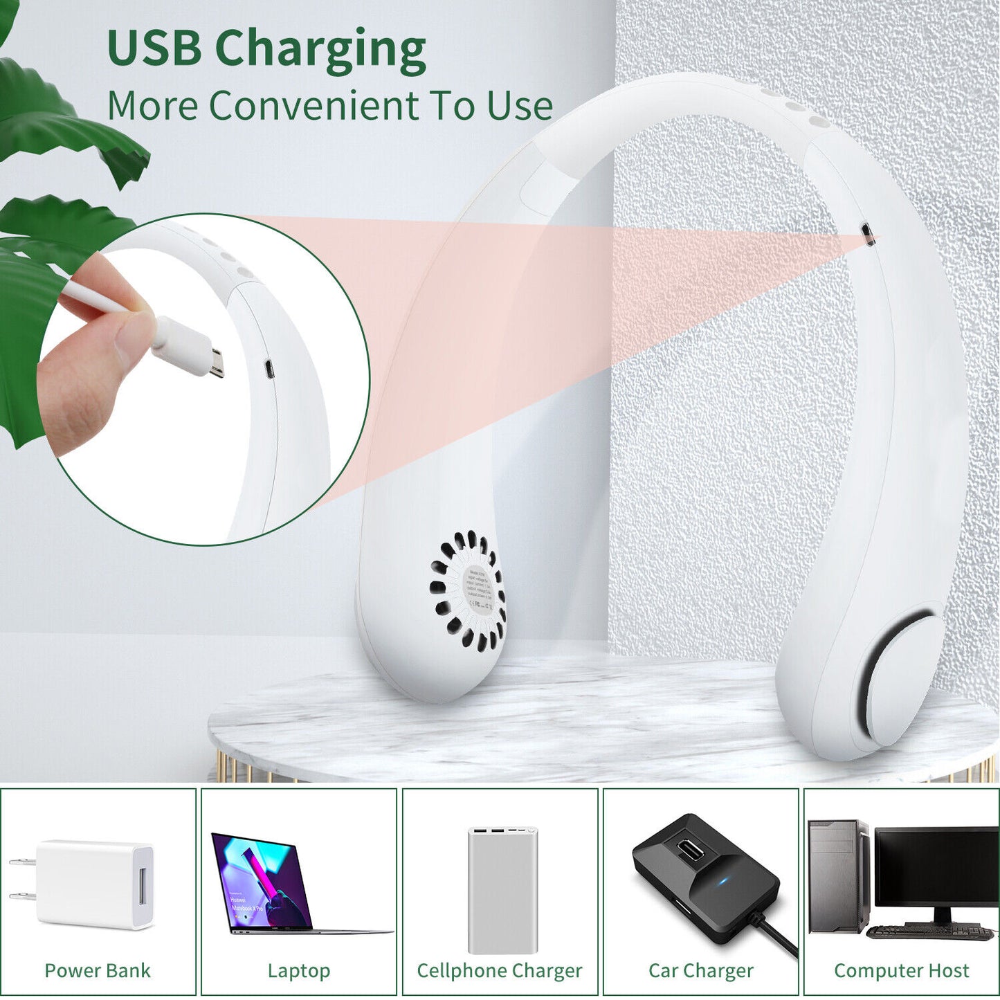 Hanging Neck Fan Portable Cooling Fan USB Leafless 360 Degree Neckband Fans 78 Surround Air Outlets 4000Mah Rechargeable