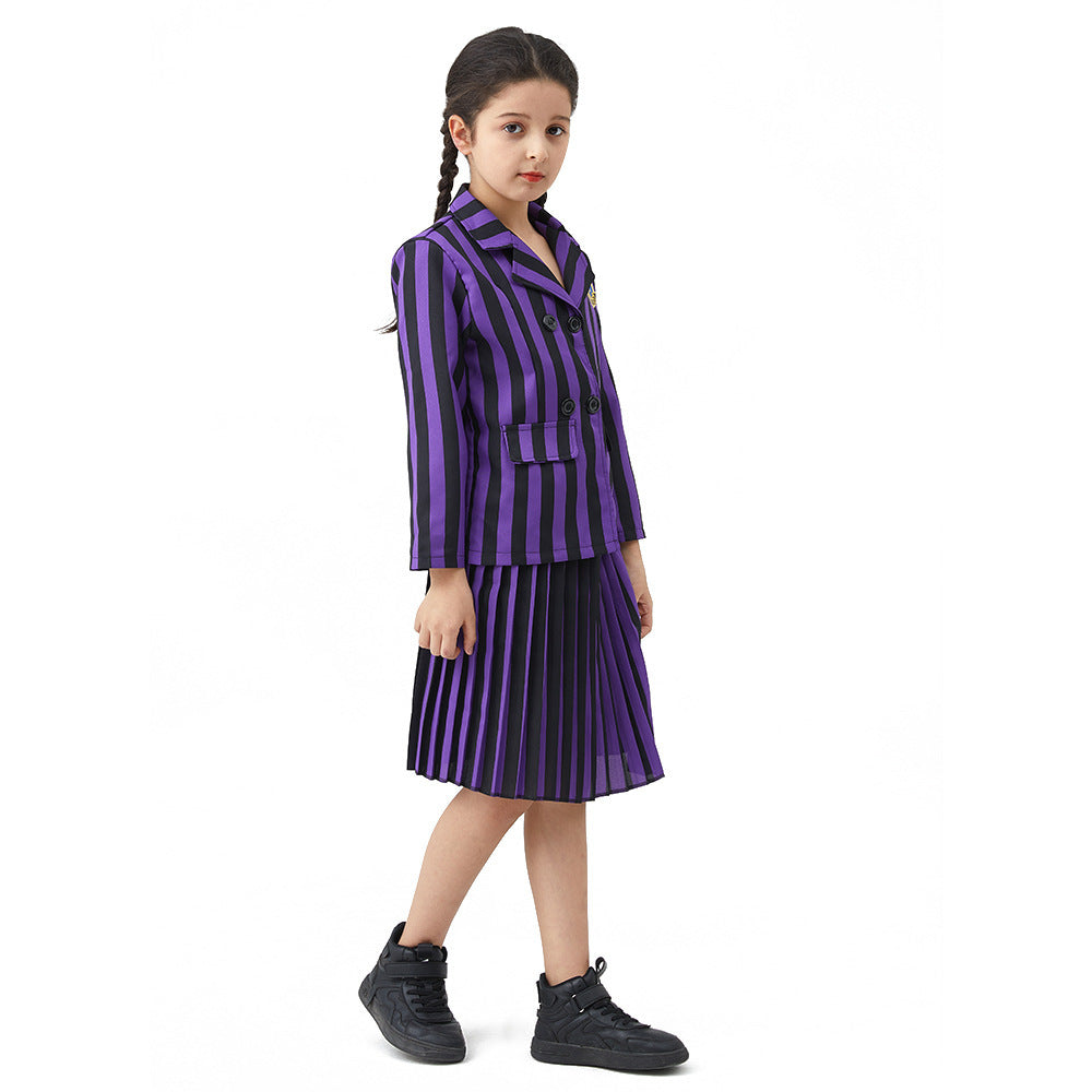 Halloween Wednesday Addams Black Dress Cosplay Costume