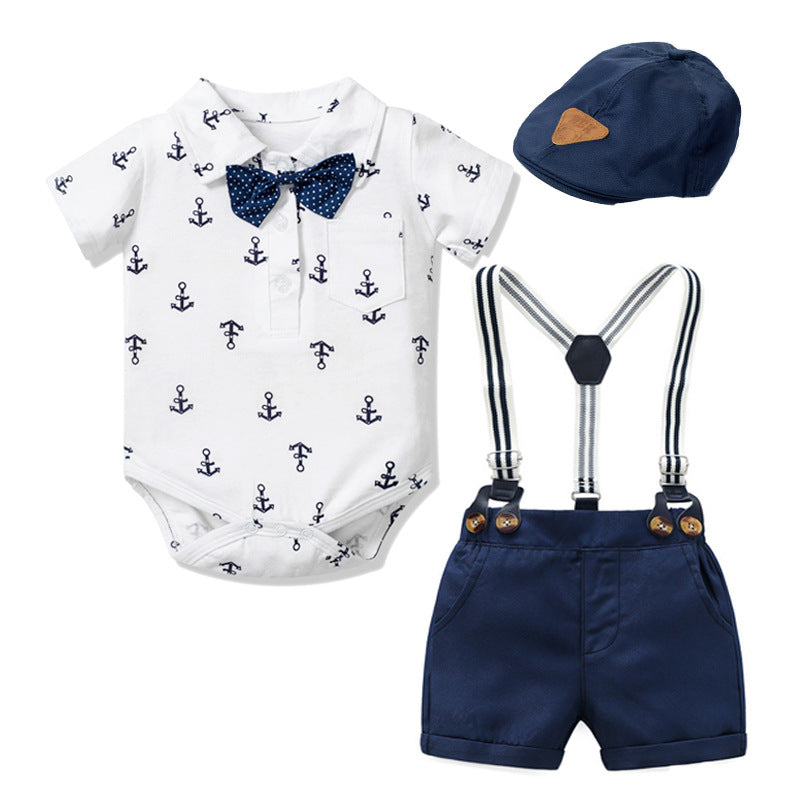 3pcs Baby Boy Gentleman Clothes Printed Triangle Romper Infant Toddler 3M, 6M, 12M, 18M, 24M, 2YO